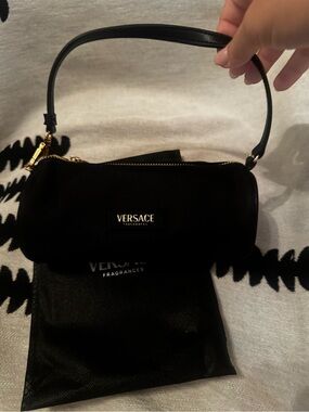 Versace Black Mini Barrel Bag with Gold Accents